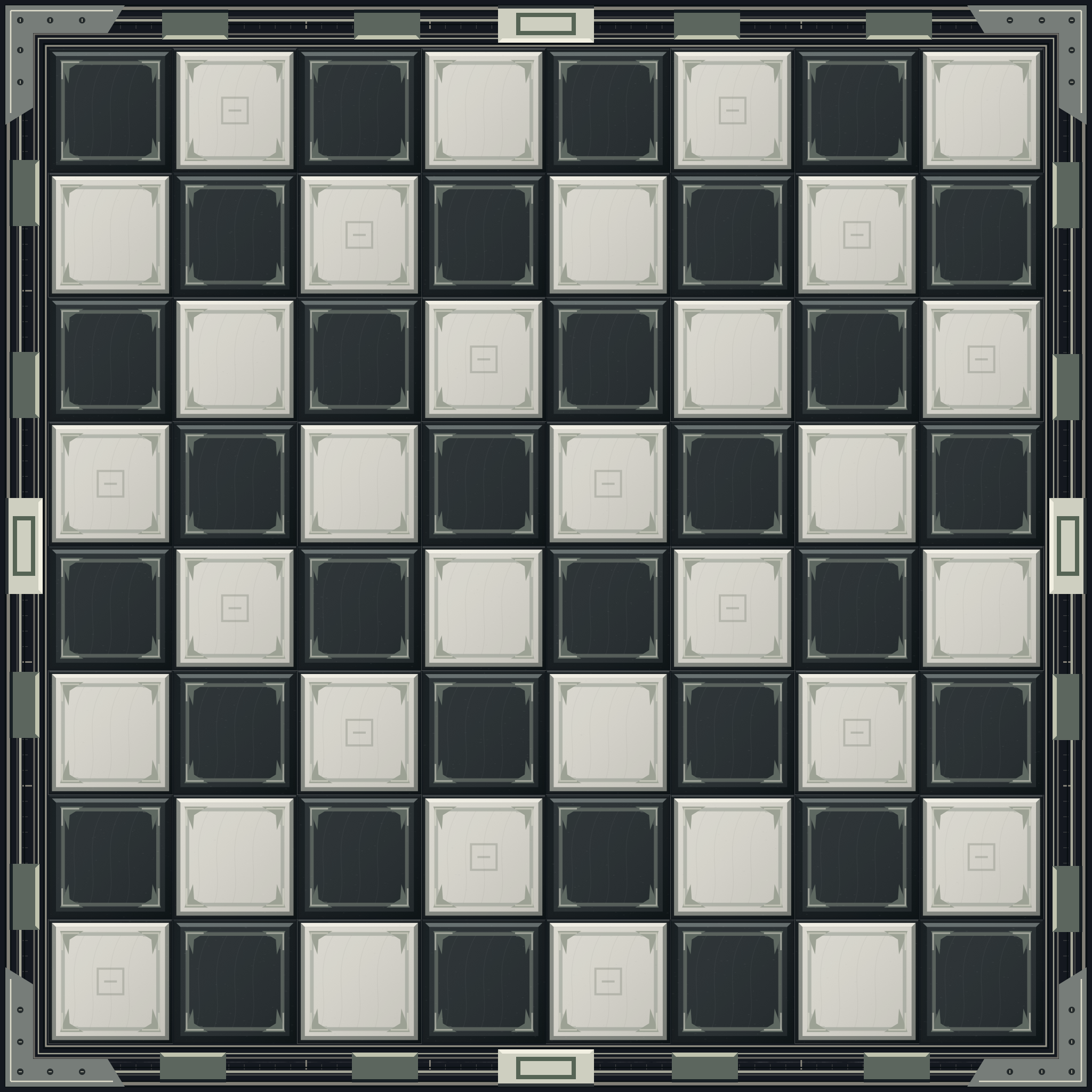 The Vault board surface, with raised ivory and graphite squares